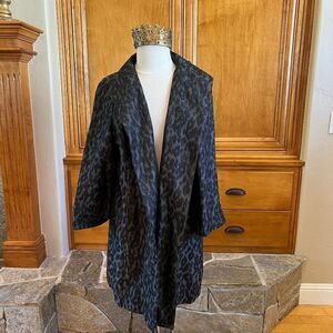 Eileen Fisher Leopard Charcoal Silk Blend 3/4 Sleeve Coat Duster Size XL NWT